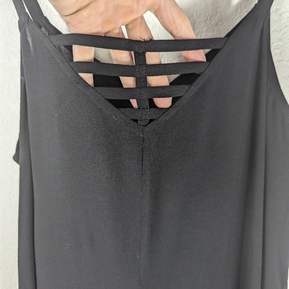 Royalty NY Black Wide Leg Flowy Asymmetrical Harem Romper Jumpsuit Rayon S - Picture 9 of 9